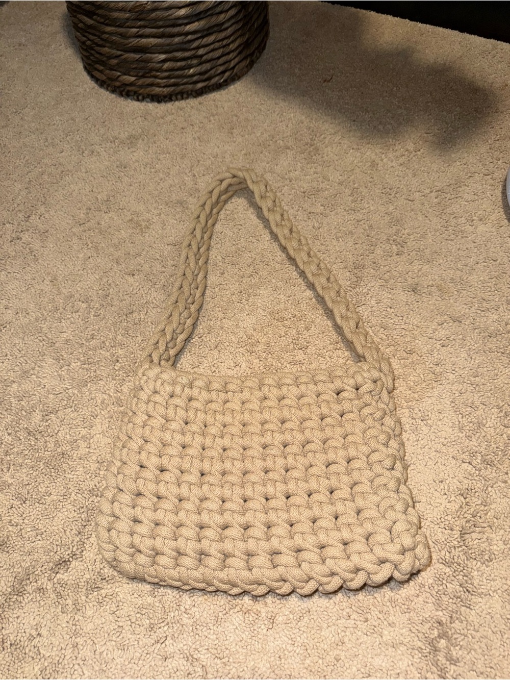 Hand Crafted Braided Chunky Knit Shoulder Bag in Beige